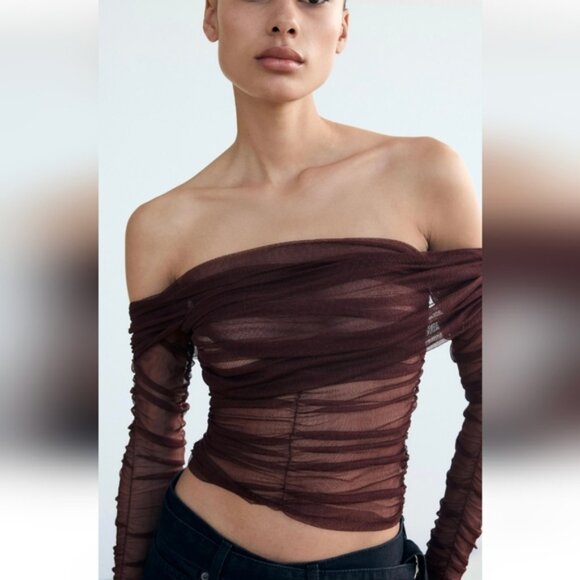 ZARA DRAPED 100% SILK WRAP TOP - Picture 1 of 7